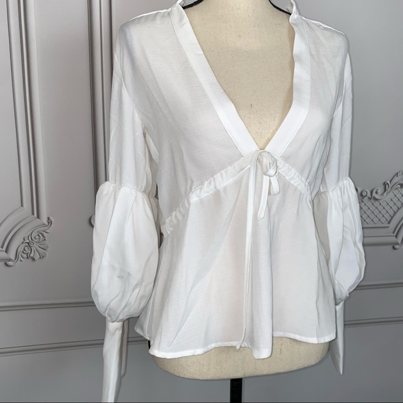 Fashion Nova White Deep V Flowy Blouse | Size S - Picture 2 of 8